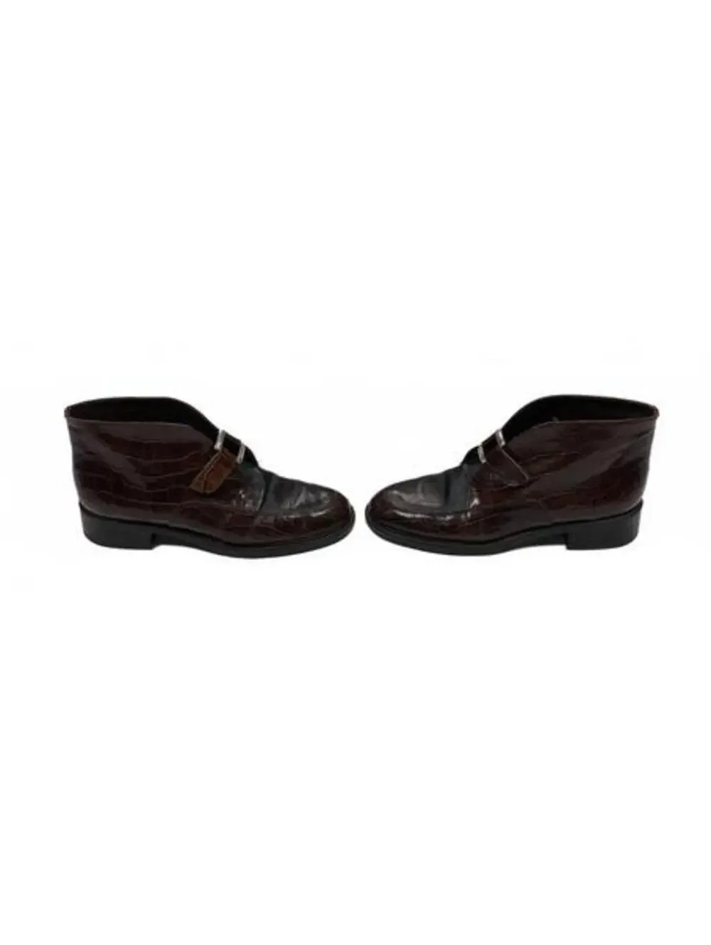 Y2K Grunge Brighton Women's 9M Brown Croc Embossed Leather Double Monk Booties